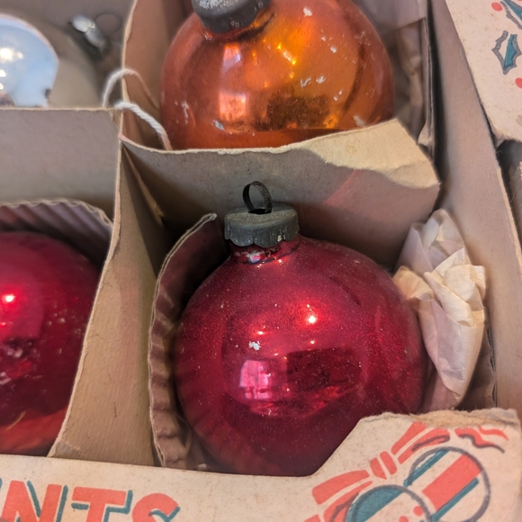 Vintage Christmas Tree Ornaments Set - Red, Orange, Silver - Picture 3 of 8